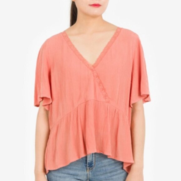 JR214 Hippie Rose Melon Slice Juniors' Lace-Trim Peplum Top Size M - Picture 1 of 1